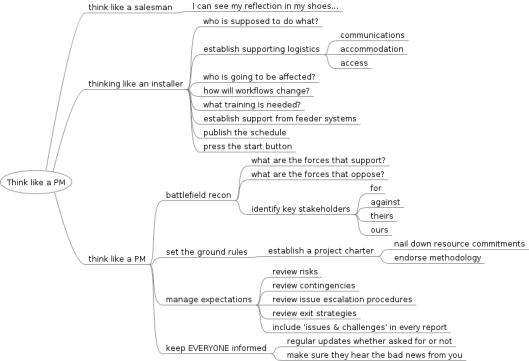 mind map of thinking like a project manager
